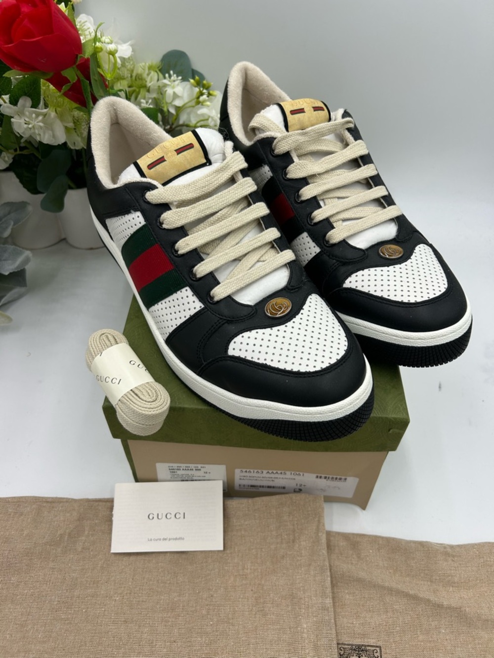 Men's Gucci screener web stripe leather sneakers size 12.5 fits 13 US